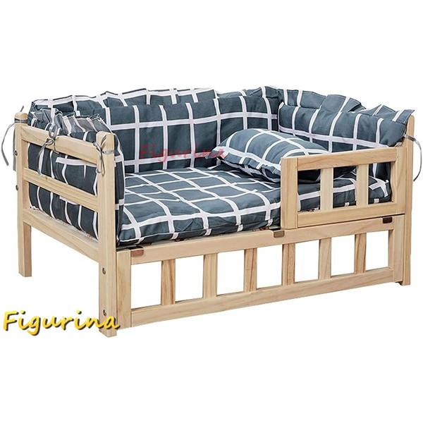 犬 ベッド 木製犬用ベッド 高さのあるペットベッド 取り外し可能で洗えるマットレス付き ポータブル高...