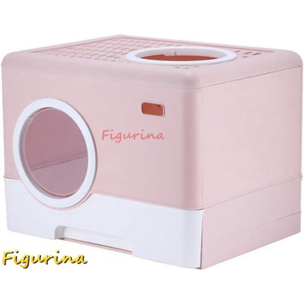 猫用トイレ本体 大型 フルカバー 猫トイレ 桃色 2way出入り方法 引き出し式 上から ふた付き ...