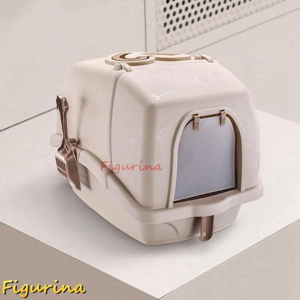 猫用トイレ本体 大型 フルカバー 猫トイレ 茶色 2way出入り方法 上から ふた付き 大きいサイズ...