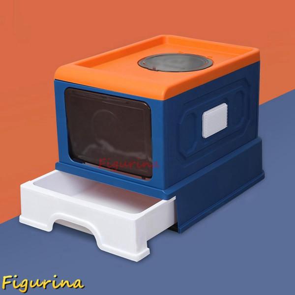 猫用トイレ本体 大型 フルカバー 猫トイレ 青色 2way出入り方法 引き出し式 上から ふた付き ...