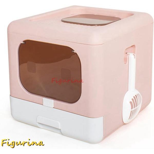 猫用トイレ本体 大型 フルカバー 猫トイレ 桃色 2way出入り方法 引き出し式 上から ふた付き ...