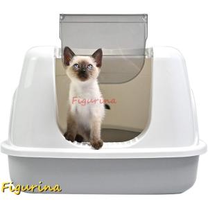 ホワイト 大型コーナー猫用フリップトイレトレー フード付きボックストイレ スコップ&amp;フィルター付き 36x42x55cm