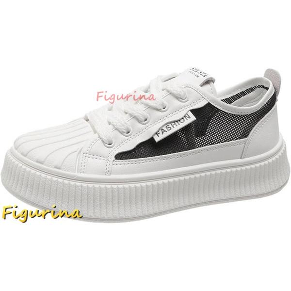 キャンバスシューズ レディース メッシュ 無地 軽量 春夏秋 ローカット レースアップ スニーカー ...