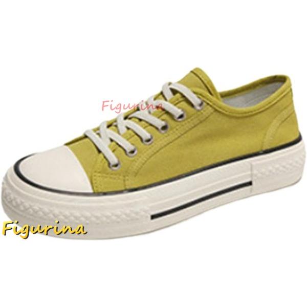 キャンバスシューズ レディース 無地 軽量 春夏秋 ローカット レースアップ スニーカー 紐 帆布 ...