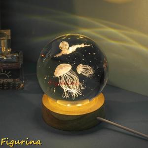 Longsafe 3D クリスタル ボール 水晶 宇宙 置物 台座 ライト オブジェ