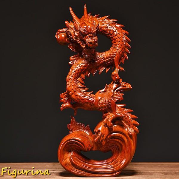 木彫り龍 昇り龍 置物 風水 龍の置物 龍神 木彫り 干支辰グッズ 金運上がる置物 (高さ27 cm...