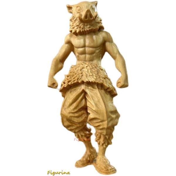 木彫り 置物 鬼滅の刃 嘴平伊之助 美術品フィギュア コレクション 柘植 贈り物（高さ15cm×巾7...