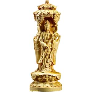 木彫り 仏像 【観音 様】 仏教美術品 観音像彫刻 観世音菩薩 観自在