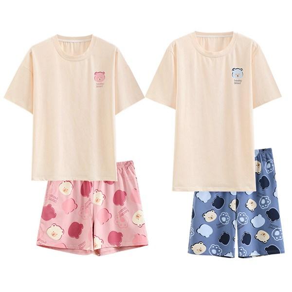 ペアパジャマ Tシャツ 半袖 寝巻き 綿100％ パジャマ ペアルック レディース パジャマ メンズ...