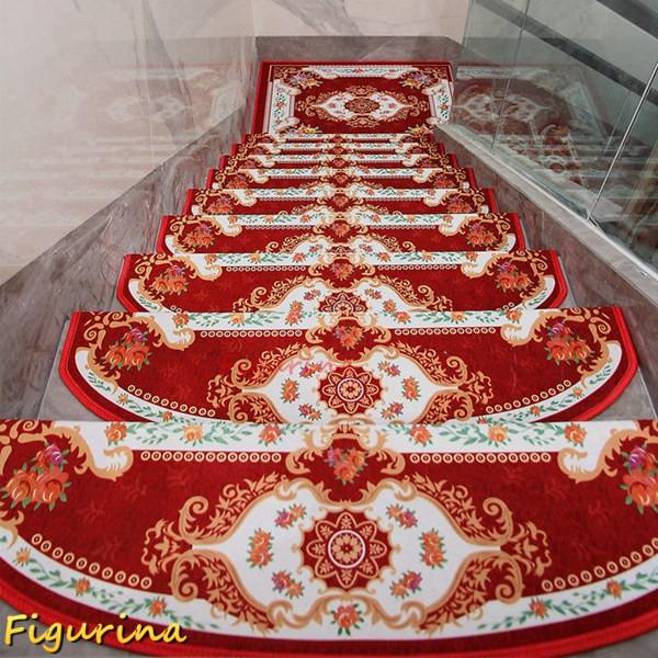 階段マット 5枚セット 階段カーペット 欧風 おしゃれ ステップマット 3cm折り曲げ付き 置くだけ...