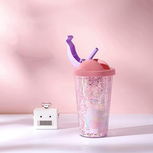 ストロー水筒 450ml 650ml カップ 女の子 ベルト付き 総柄 かわいい クリアボトル ウォ...