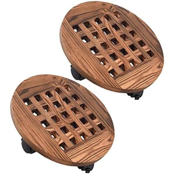 2個 植木鉢台 プランタースタンド 丸型 円形木製 直径35センチ 6個キャスター付き ストッパー機...