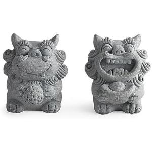 置物 開運風水グッズ 獅子置物 狛犬 インテリア アジア グレー かわいい 玄関 ペア 夢福シーサー...