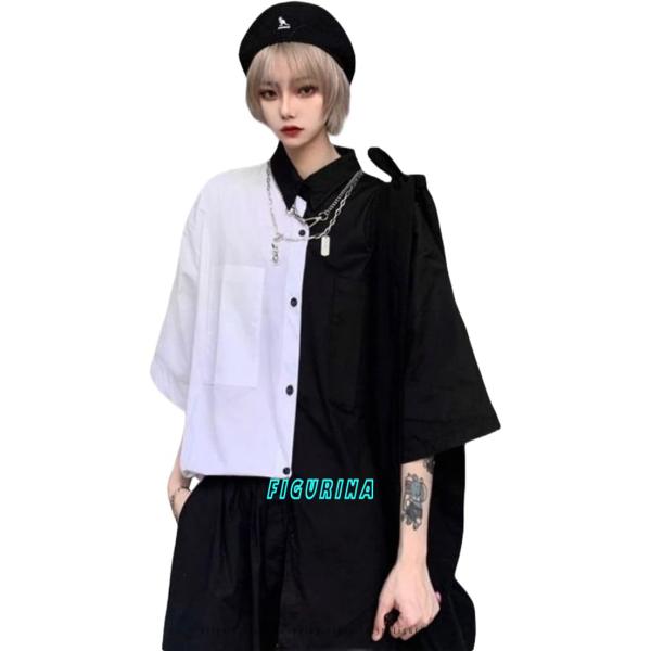 シャツ レディース 半袖 ゆったり ブラウス 切り替え ビッグシルエット オーバーサイズ 韓国 カジ...