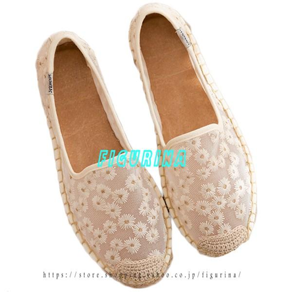 エスパシューズ レディース メッシュ 刺繍 花柄 スリッポン エスパドリーユ サンダル カジュアルシ...