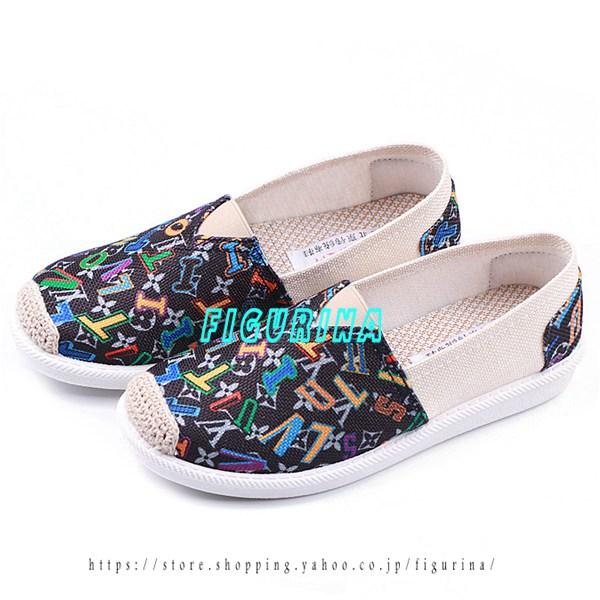 エスパシューズ カジュアルシューズ レディース ジュート底 フラット バイカラー スリッポン 婦人靴...