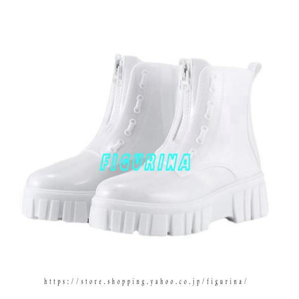 レインブーツ レディース 厚底 大雨 梅雨 ショートブーツ ジップ付き レインシューズ ハイカット ...