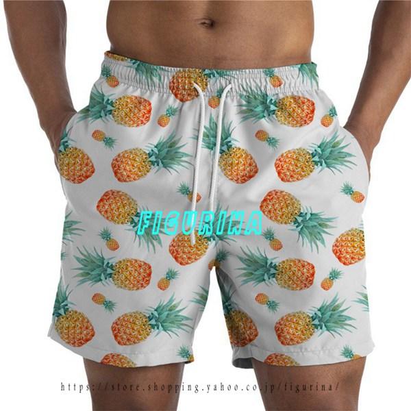 サーフパンツ ビーチパンツ 犬 水着 メンズ ボタニカルプリント ショートパンツ 果物柄 ボタニカル...