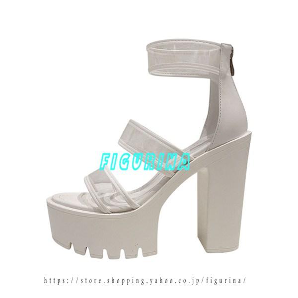 ハイヒール 厚底サンダル クリアストラップ 美脚 レディース 太ヒール 歩きやすい ドレス パーティ...
