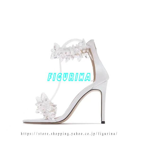 キラキラサンダル ピンヒール キャバサンダル レディース 美脚 キャバ嬢 アンクルストラップ ウェデ...