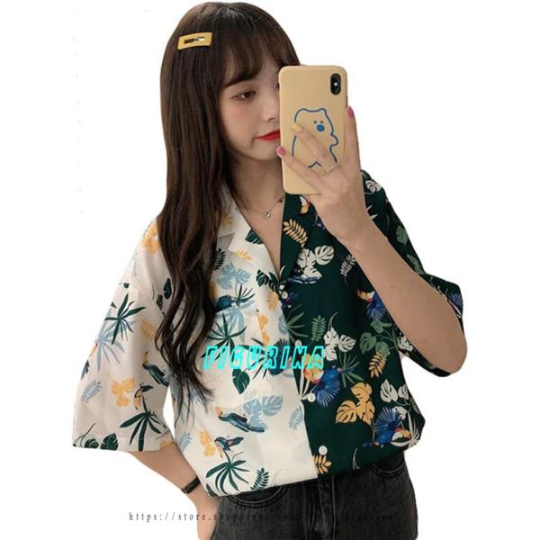 アロハシャツ レディース 花柄 ブラウス 半袖 シフォン シャツ プリント ハワイ風 トップス 韓国...