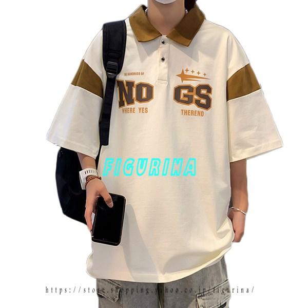 メンズ Tシャツ ポロシャツ 半袖 襟付き 春夏秋 ユニセックス ビッグT プルオーバー 原宿風 ア...