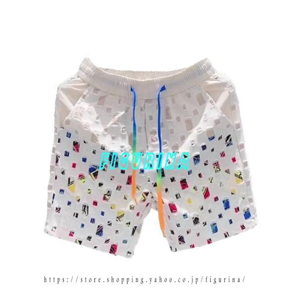 ビーチパンツ 水着 ショートパンツ サーフトランク メンズ スプライス カラフル ダメージ加工 ゴム...