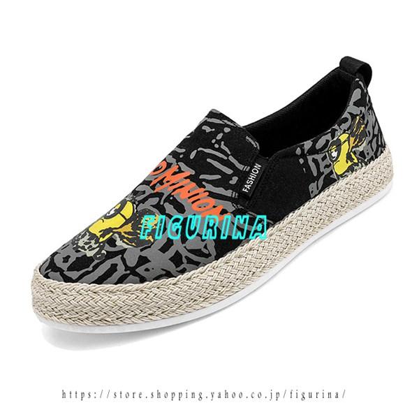 スリッポン メンズ スニーカー ローカット フラット 花柄 キャンパス エスパドリーユシューズ カジ...