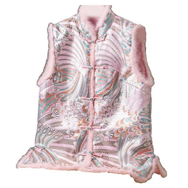 チャイナ服 チョッキ 刺繍 ジャカード 光沢感 ベスト おしゃれ エレガント チャイナドレス ファー...