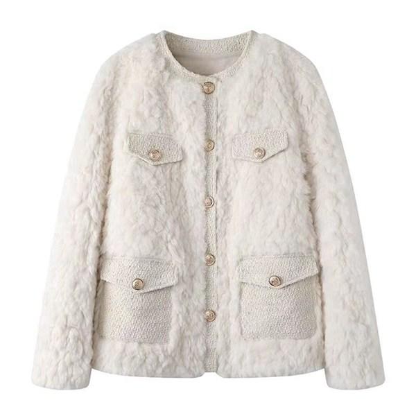 ファーコート レディース 秋冬 羽織り 厚手 アウター フェイク 毛皮コート アウター パッチワーク...