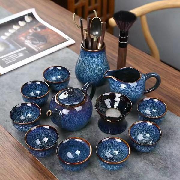 茶器セット 陶器 茶器揃い 6点セット 急須 湯呑みセット マルチ 茶具セット 茶わん ブルー 保存...