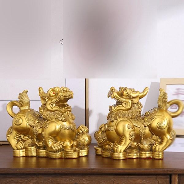 貔貅 置物 ヒキュウ 招財 風水アイテム 雄雌セット 一対 銅製 風水グッズ インテリア 開運祈願 ...