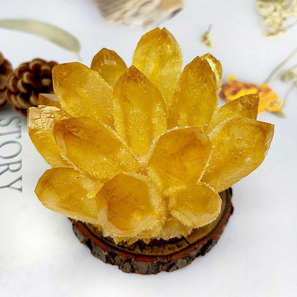 水晶 クリスタルのクラスタ 黄水晶 シトリン 天然石 置物 台座付き 装飾品 消磁 開運 浄化 開運...