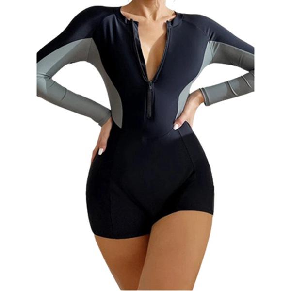 水着 ワンピース 長袖フィットネス 体型カバー 着痩せ タンキニ 短パン レディース Vネック フロ...