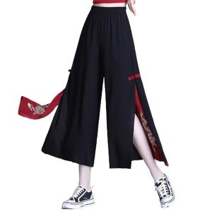 ガウチョパンツ ワイドパンツ スカーチョ 春 夏 秋 体型カバー リラックス ボトムス レディース ワイドパンツ 紐付き サイドスリット