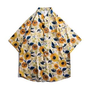 アロハシャツ メンズ ビーチシャツ ハワイシャツ ひまわり柄 向日葵
