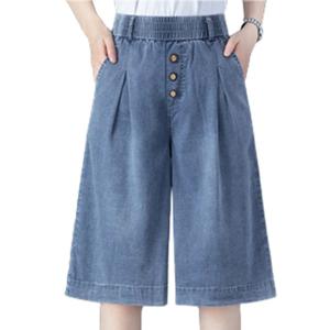 ハイウエスト デニムパンツ レディース aライン キュロットパンツ ジーンズ ストレート ワイドパンツ ハーフ丈 スカーチョ 5分丈 夏