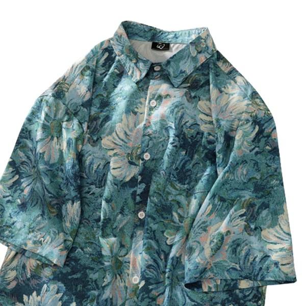 アロハシャツ 小花柄シャツ ビーチシャツ メンズ 半袖 開襟シャツ 絞り染め カジュアルシャツ シル...