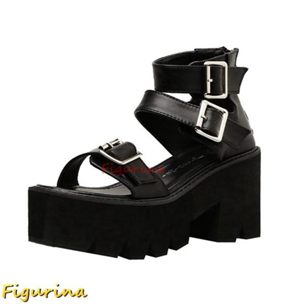 厚底 レディース サンダル バックル チャンキーヒール 8cm 身長アップ 夏靴 グラディエーター ...