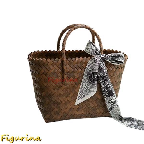 かごバッグ 手織りバッグ 大容量 手提げげバッグ バスケットバッグ スカーフ付き 夏祭り ビーチバッ...