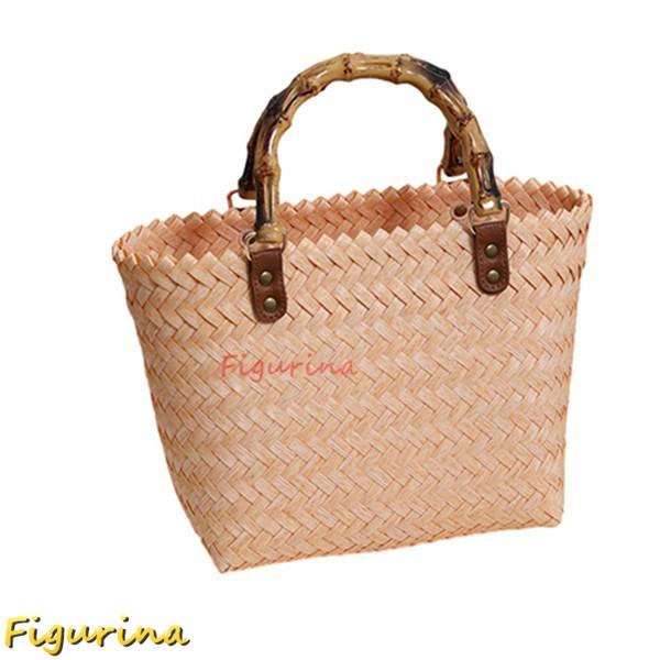 編みバッグ かごバスケットバッグ ペーパー素材 竹ハンドル 手提げげバッグ 夏用 草編みバッグ レデ...