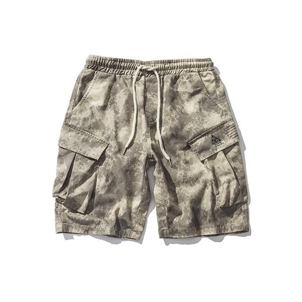 メンズ 5分丈 膝下 迷彩 カーゴパンツ 半パンツ チノパン 軍パン ヒモ仕様 ラージポケット ウエ...