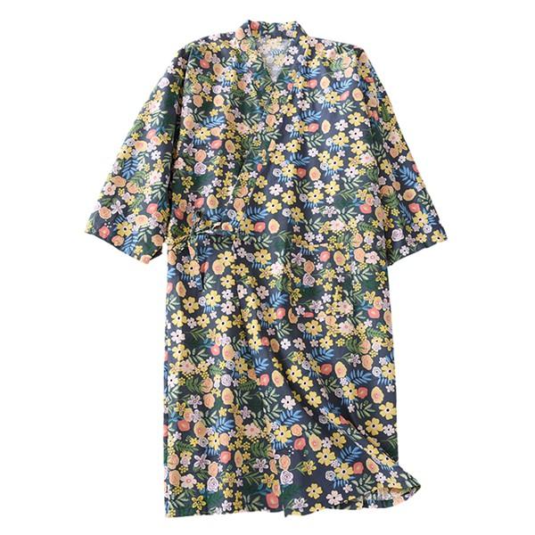 ガーゼパジャマ 和式寝巻き レディース 綿100 ガウン ナイトウェア ワンピース 和風和柄 小花柄...