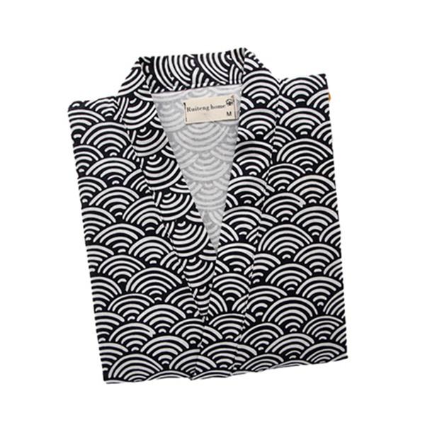 ガーゼ綿100 和風パジャマ メンズ 甚平 波柄 上下セット 7分袖 短パン 前開き ホック留め式 ...