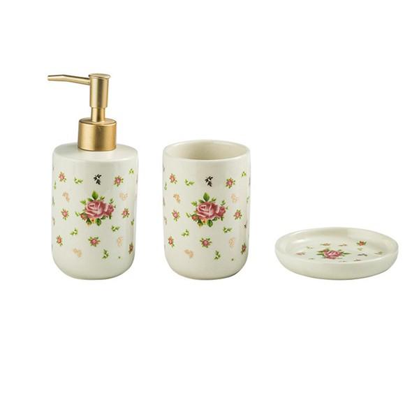 ハンドソープディスペンサー セラミックマットボトル 花柄 バスルームアクセサリーセット バスギフト ...