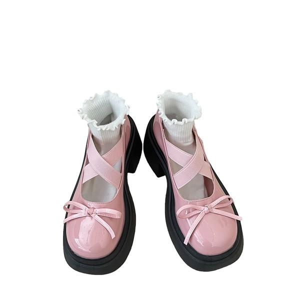 ロリータパンプス ハイヒール レディース 厚底パンプス 蝶結び チャンキーヒール リボン ロリータ靴...