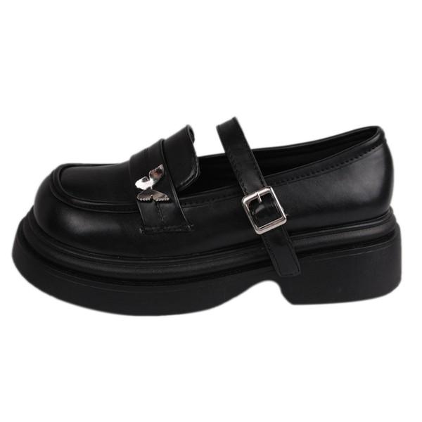 ローファー 厚底パンプス バックル レディース 厚底ローファー メタルバタフライ 大きいサイズ 太ヒ...