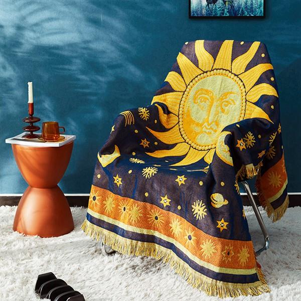 マルチカバー ソファーカバー 欧風 太陽柄 ソファーシーツ 防塵カバー ブランケット フリンジ付き ...
