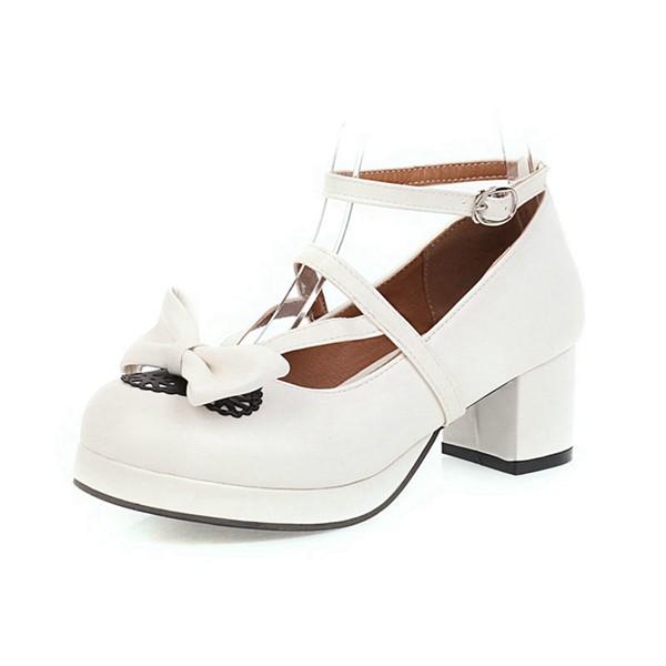 ロリータ チャンキーヒール パンプス レディース 甘い 姫系 5CMヒール リポン アンクルストラッ...