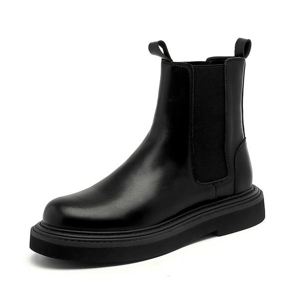 チェルシーブーツ 厚底4cm 本革 ショートブーツ サイドゴア メンズブーツ バイカーブーツ レザー...